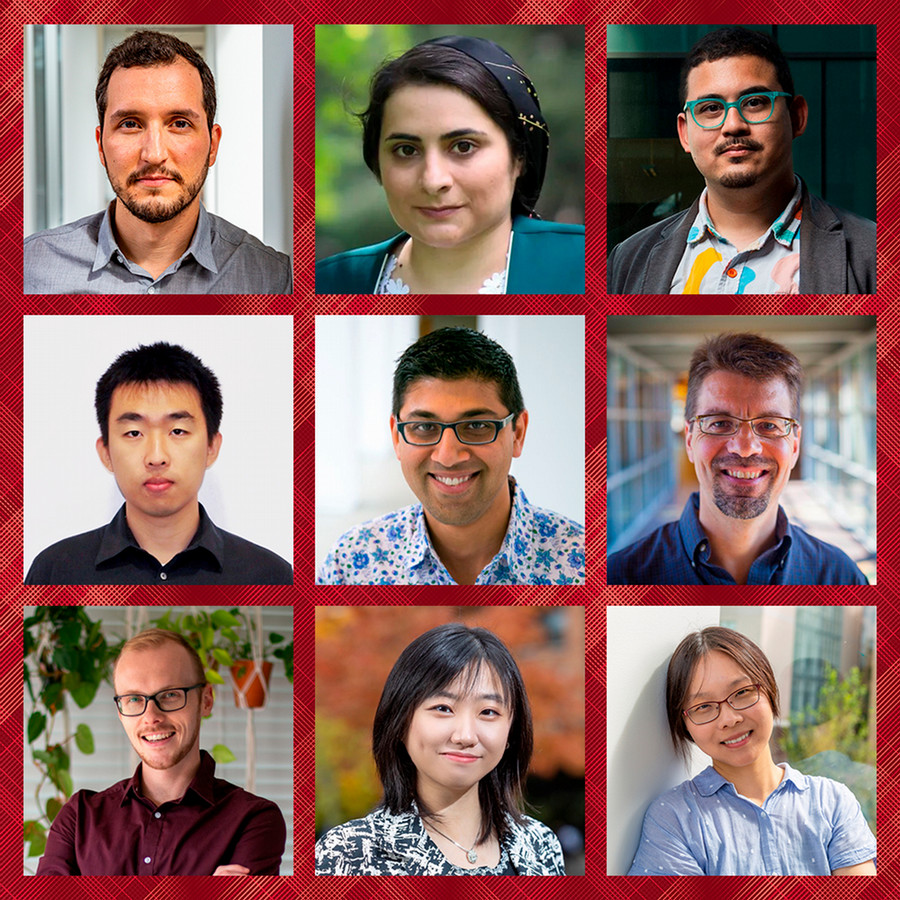 Collaged headshots of the nine people who received Google Academic Research Awards.